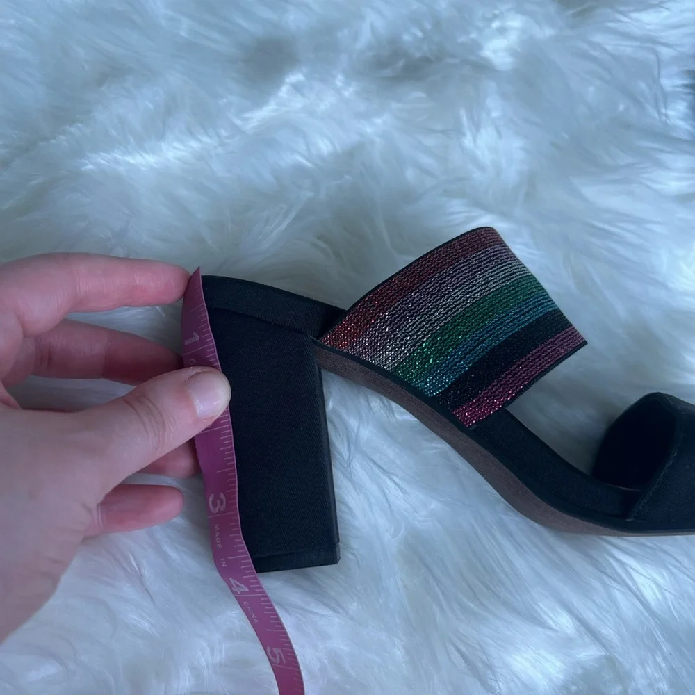 Kaanas size 37 NWOT black pink green multi color sparkley block heels